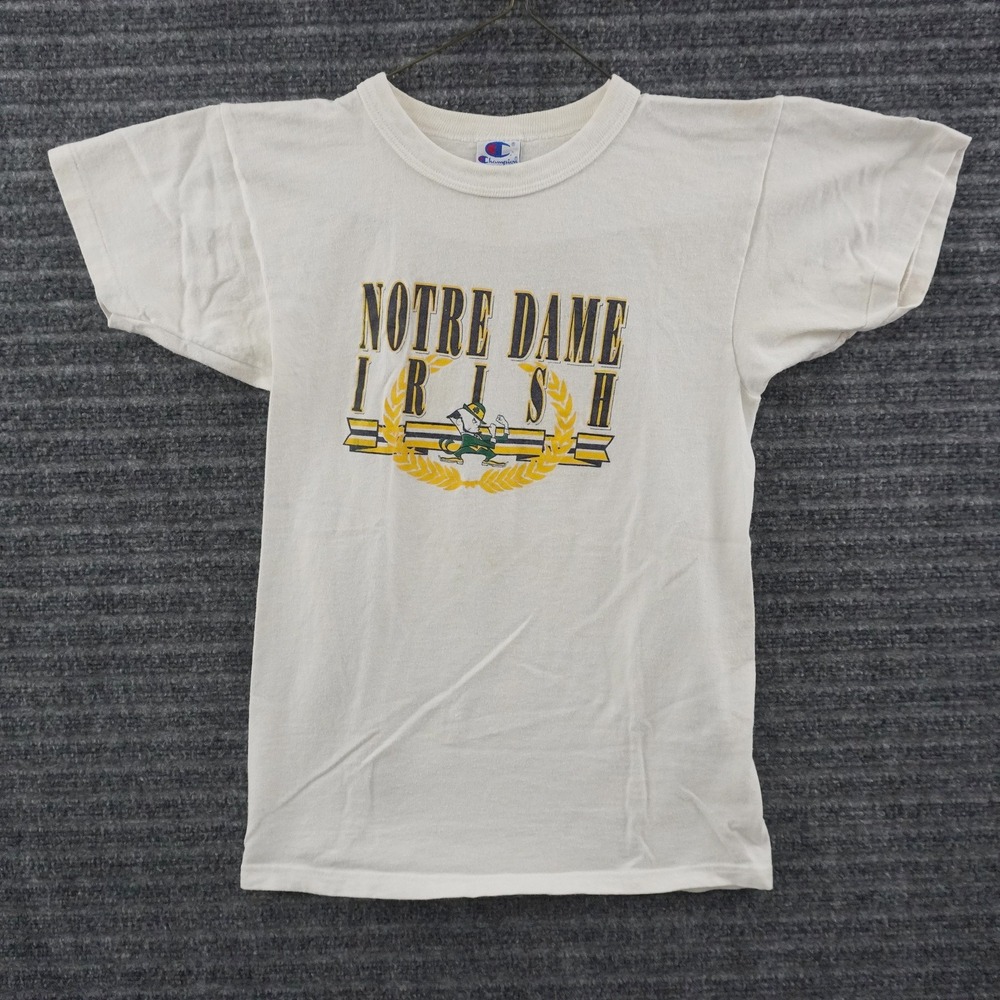 Vintage 90s Champion Notre Dame T-Shirt Youth Large White Graphic Tee
